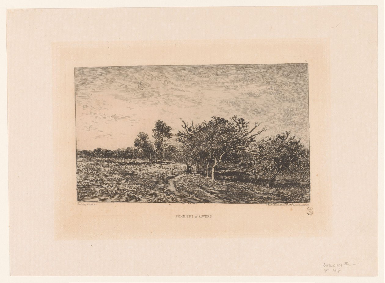 Elma ağaçları ile manzara Pommier ve Auvers. (nesne üzerindeki başlık) by Charles Francois Daubigny