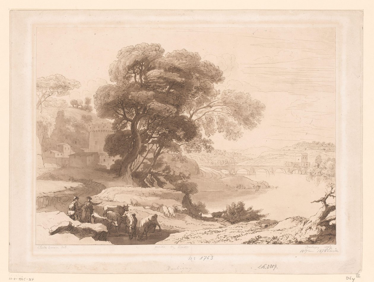Nehrin Kıyısında Çoban ve Sığırlarla Manzara by Charles Francois Daubigny