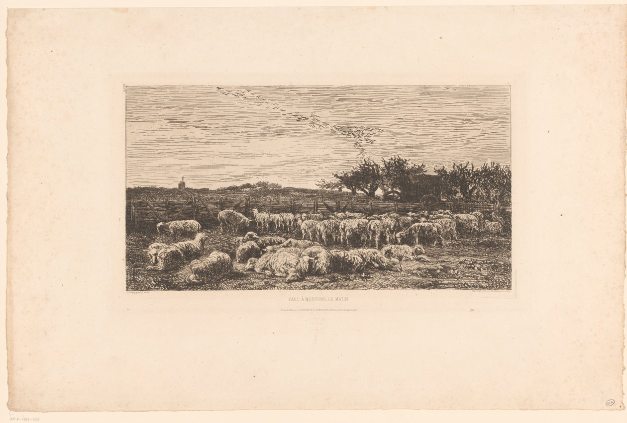 Koyun sürüsü ile manzara Parc à moutons, le matin (nesne üzerindeki başlık) by Charles Francois Daubigny