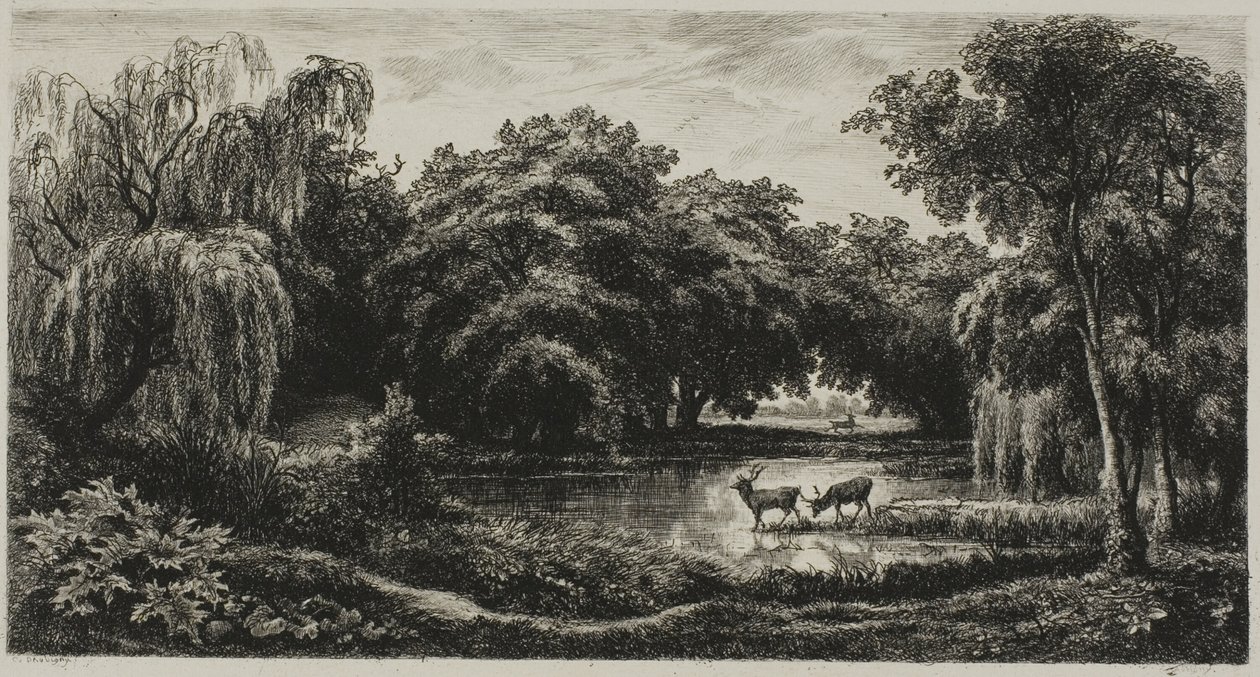 Geyiklerle Bataklık by Charles Francois Daubigny