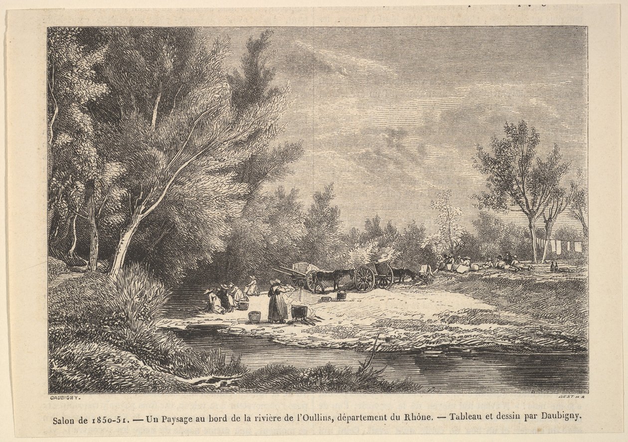 Salon de 1850-51. Oullins Nehri kıyılarında manzara, 1850-51. by Charles Francois Daubigny