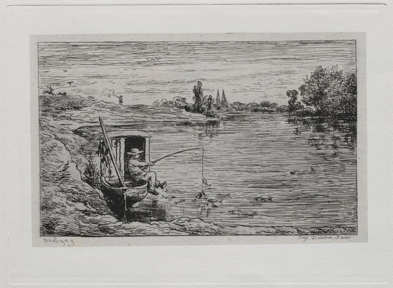 Tekne Gezisi: The Cabin Boy Fishing Line Fishing, 1861. by Charles Francois Daubigny