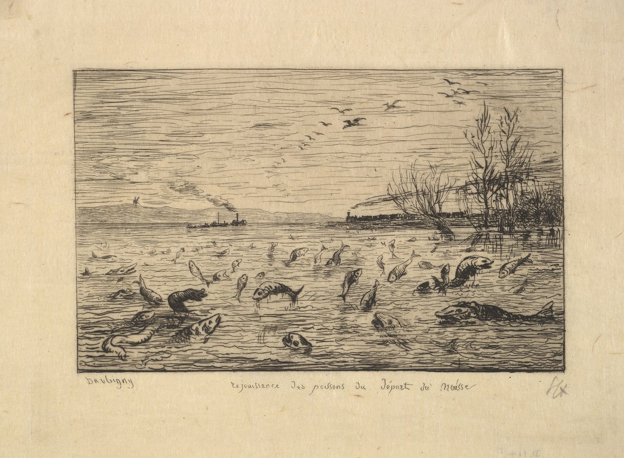 Kamara Çocuğunun Ayrılışında Balık Sevinir, 1861. by Charles Francois Daubigny