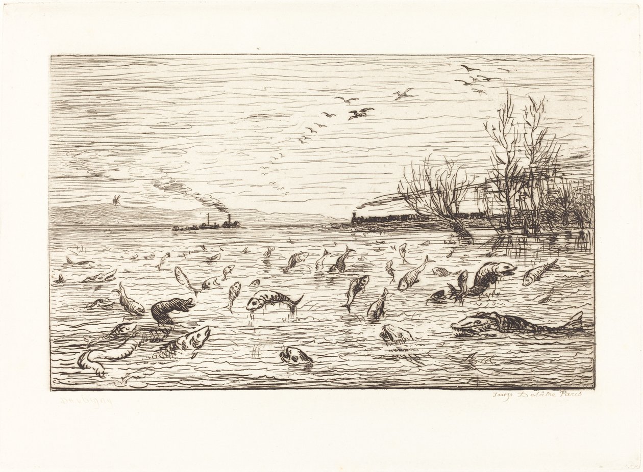 Kamara Çocuğu Ayrılınca Balık Sevinir (Rejouissances de poissons du depart du mo by Charles Francois Daubigny