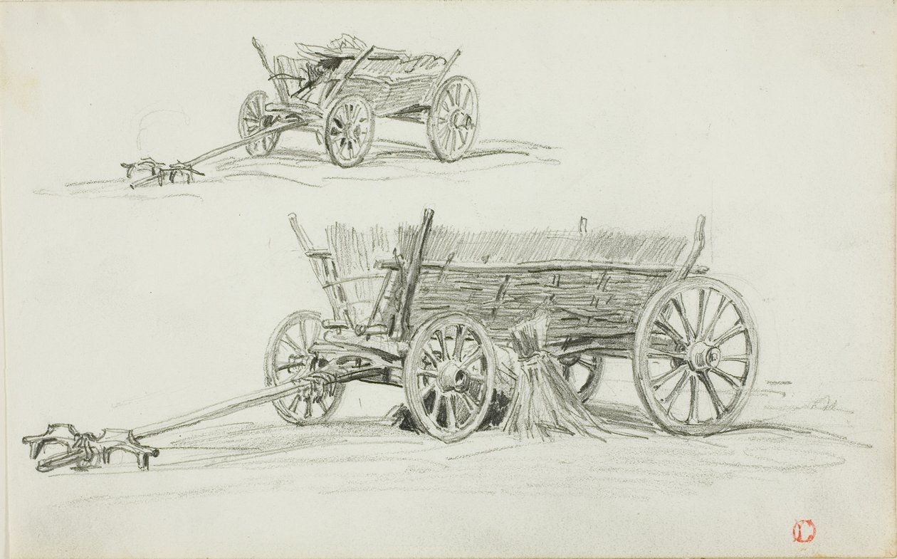 Bir Öküz Arabasının İki Eskizi by Charles Francois Daubigny