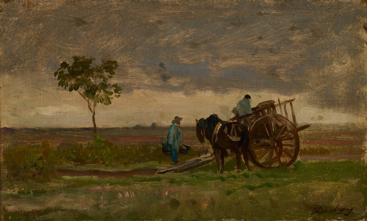 Çiftçi Arabası ile Geniş Manzara (meşe üzerinde yağ) by Charles Francois Daubigny