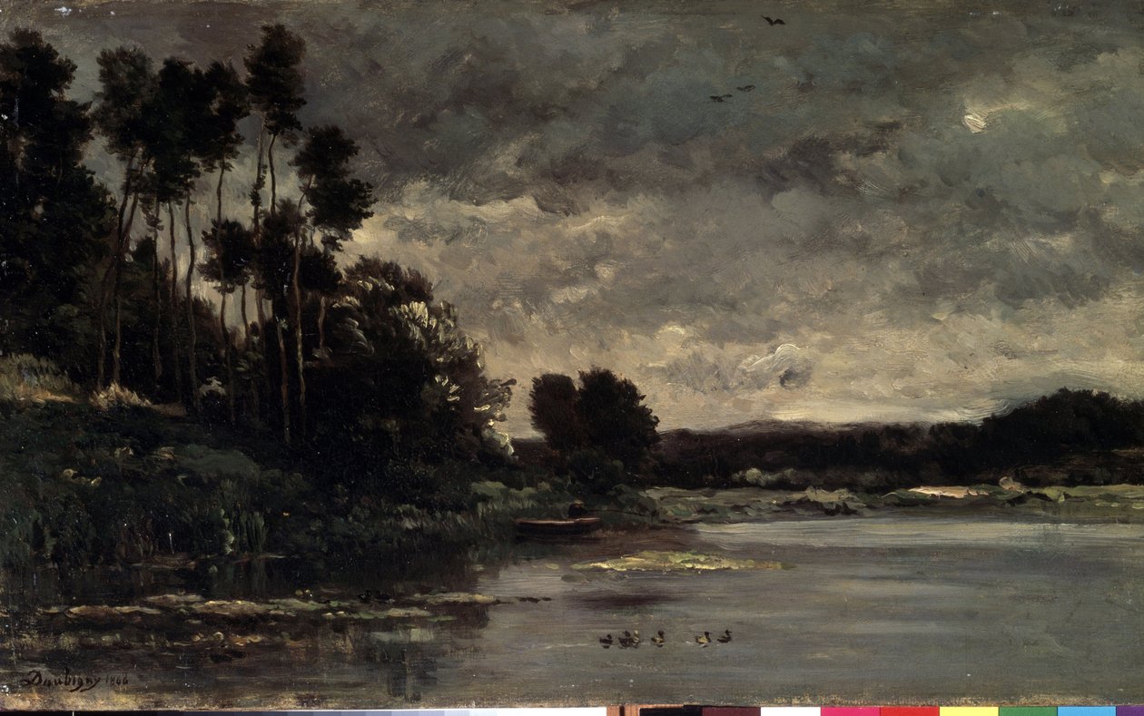 ""nehrin kıyıları"" (Nehir Kıyısı) Tablo Charles Francois Daubigny (1817-1878) 1866 Dim. 26x460 cm Hermitage Müzesi, Sankt Petersburg (Saint-Petersburg) by Charles Francois Daubigny
