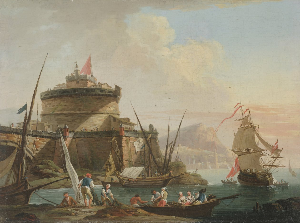 Gün batımında liman sahnesi by Charles Francois Lacroix de Marseille