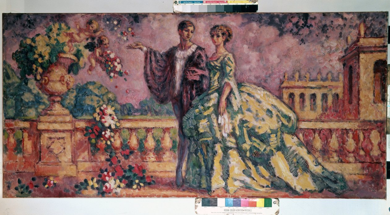 ""La promenade" (yürüyüş) Bir parkın ara sokağında yürüyen bir çifti (19. yüzyıl) temsil eden Gallant sahnesi. Tablo Charles Guerin (1875-1939) 1911 Dim 73.4x92.3 cm Ermitaj Müzesi, Saint Petersburg (Saint-Petersburg) DR by Charles Francois Prosper Guerin