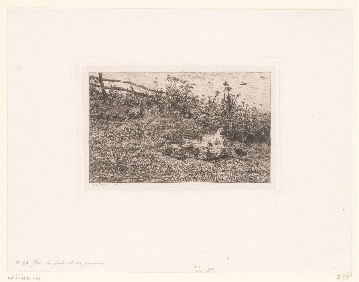 Kip kuikens koyar tavuk ve civcivleri by Charles François Daubigny (attributed to)