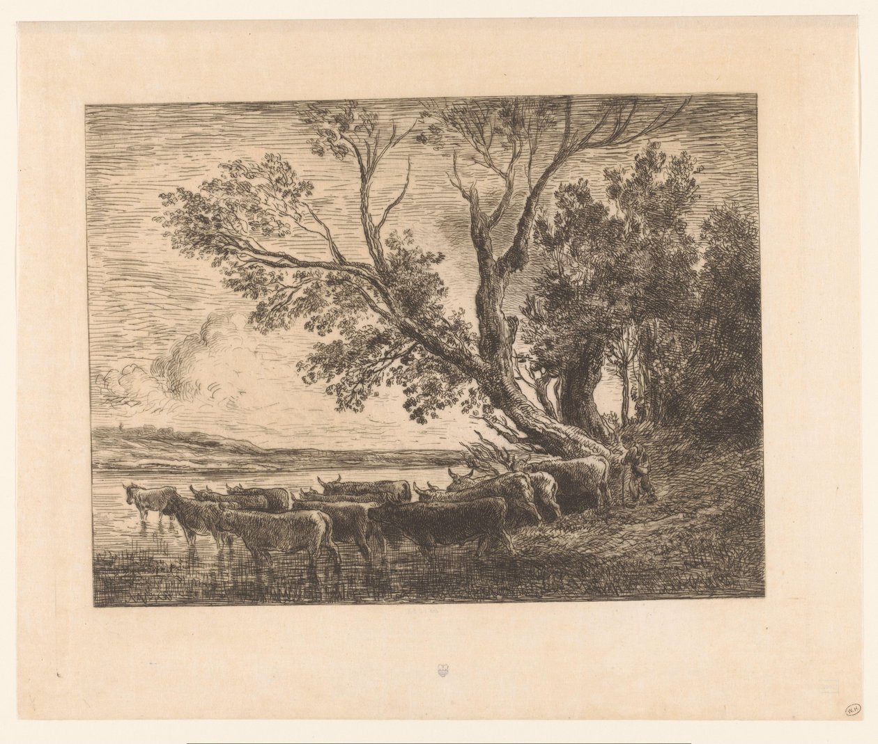 Yürüyen sığır ile manzara le gue by Charles François Daubigny (attributed to)