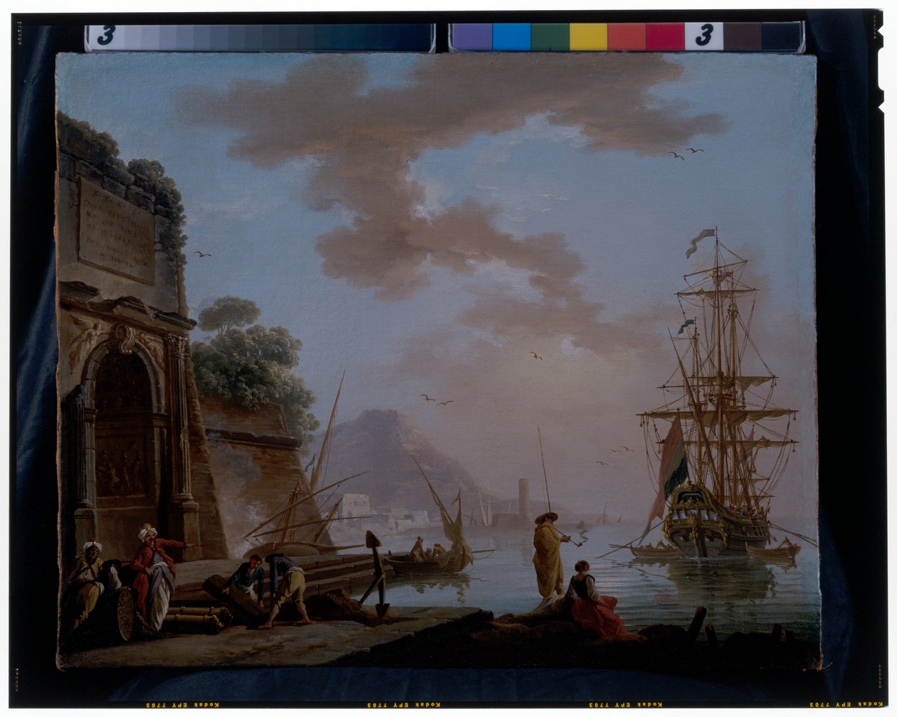 Antik Roma Kemerinin Altında Doğuluların Sohbet Ettiği Bir Akdeniz Limanı by Charles François Grenier de Lacroix