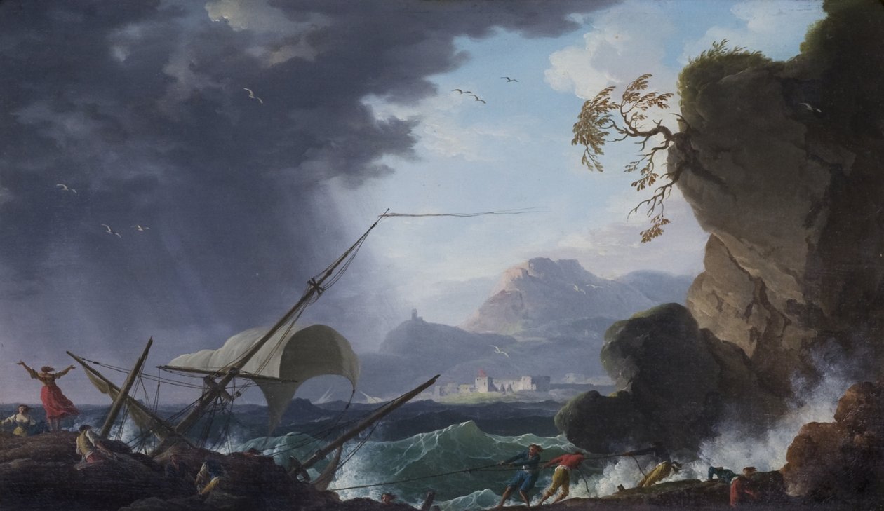 Kayalık Bir Sahilde Bir Enkaz by Charles François Grenier de Lacroix