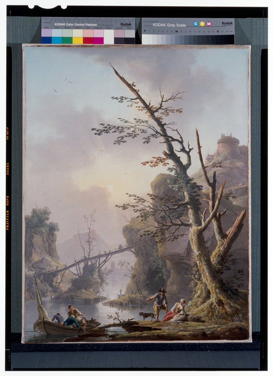 Ağlarına Yetişen Balıkçılarla Nehir Manzarası by Charles François Grenier de Lacroix