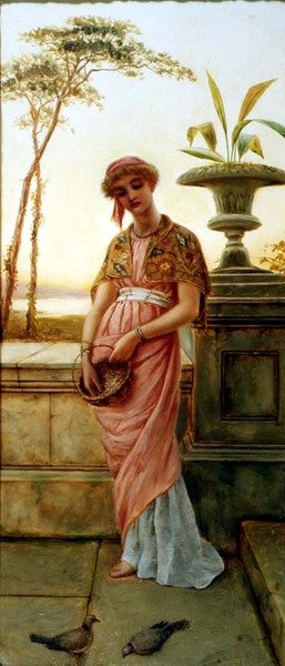Klasik Kadın Kuş Besleme by Charles Frederick Lowcock