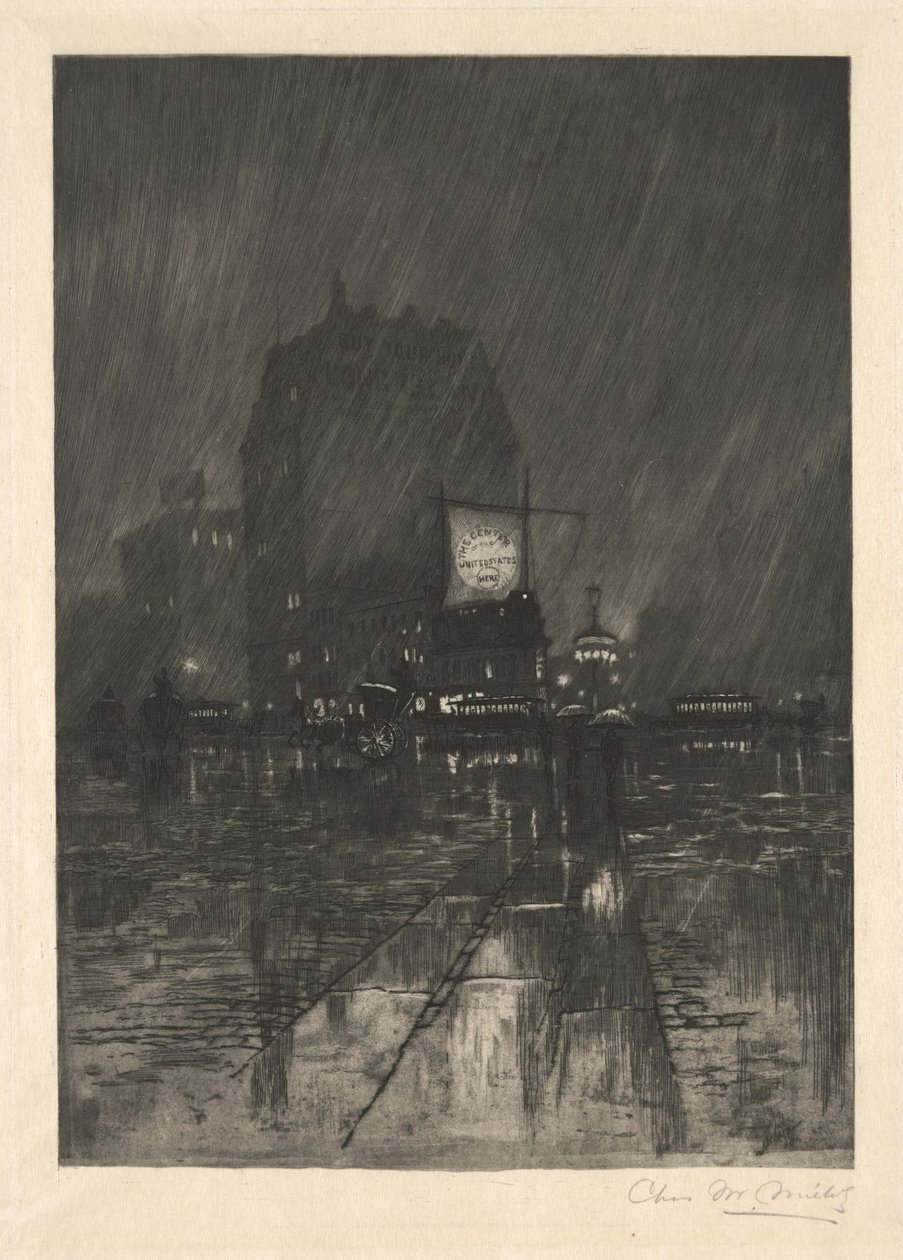 Yağmurlu Bir Gece, Madison Meydanı, 1890. by Charles Frederick William Mielatz