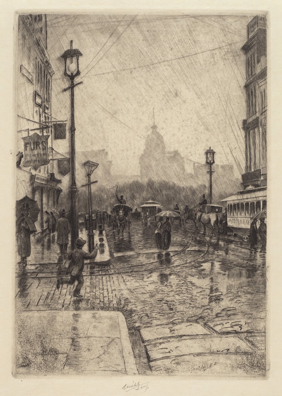 Yağmurlu Gün, Broadway, muhtemelen 1890. by Charles Frederick William Mielatz