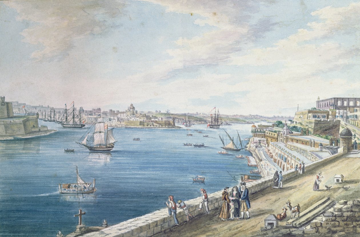 The Grand Harbour, Valetta, Malta (wc) by Charles Frederick de Brocktorff