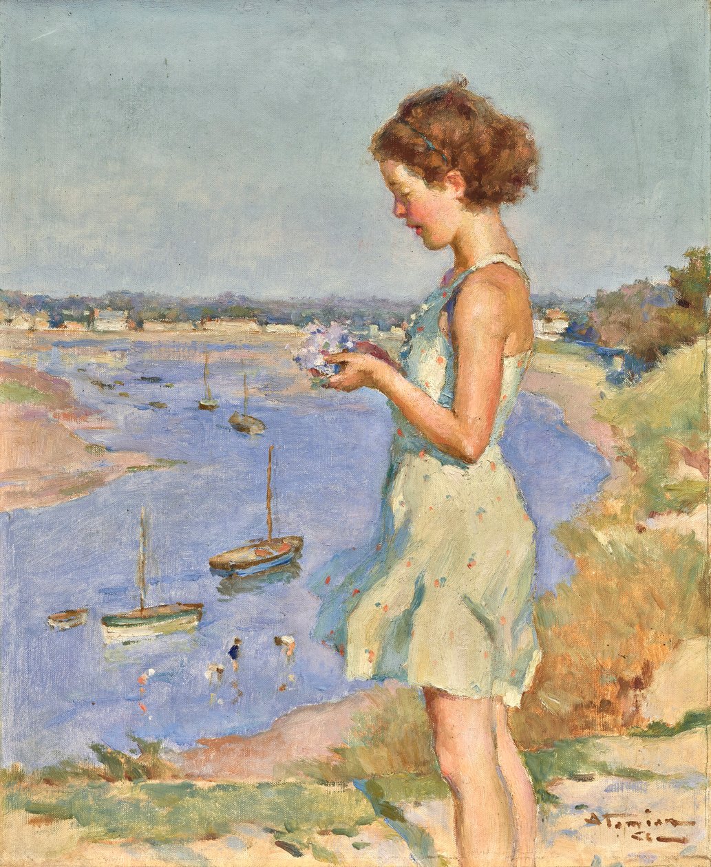 Mavi ortancalı genç kız, Saint-Gilles-Croix-de-Vie by Charles-Garabed Atamian