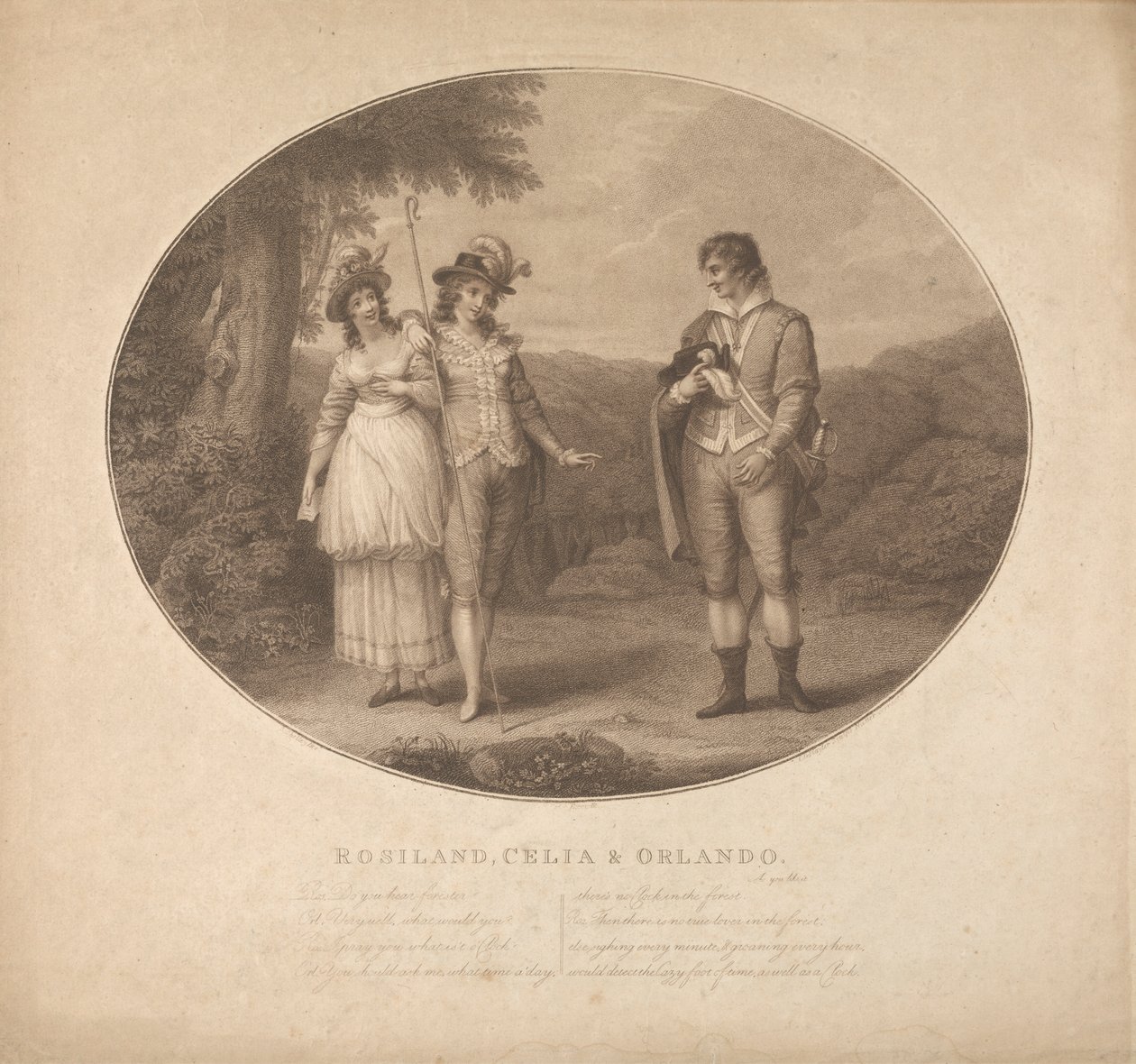 Rosalind, Celia ve Orlando - "Sevdiğiniz Gibi", Perde III, Sahne II by Charles Gauthier Playter