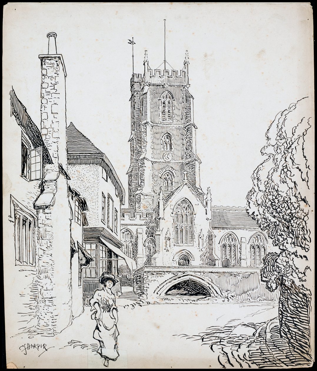 St George, Dunster, Somerset Manastırı Kilisesi'nin güneyinden bir görünüm by Charles George Harper