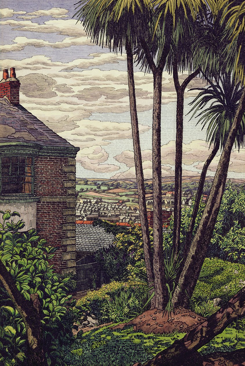 A Newlyn Garden (kağıt üzerine kalem, mürekkep ve suluboya) by Charles Ginner