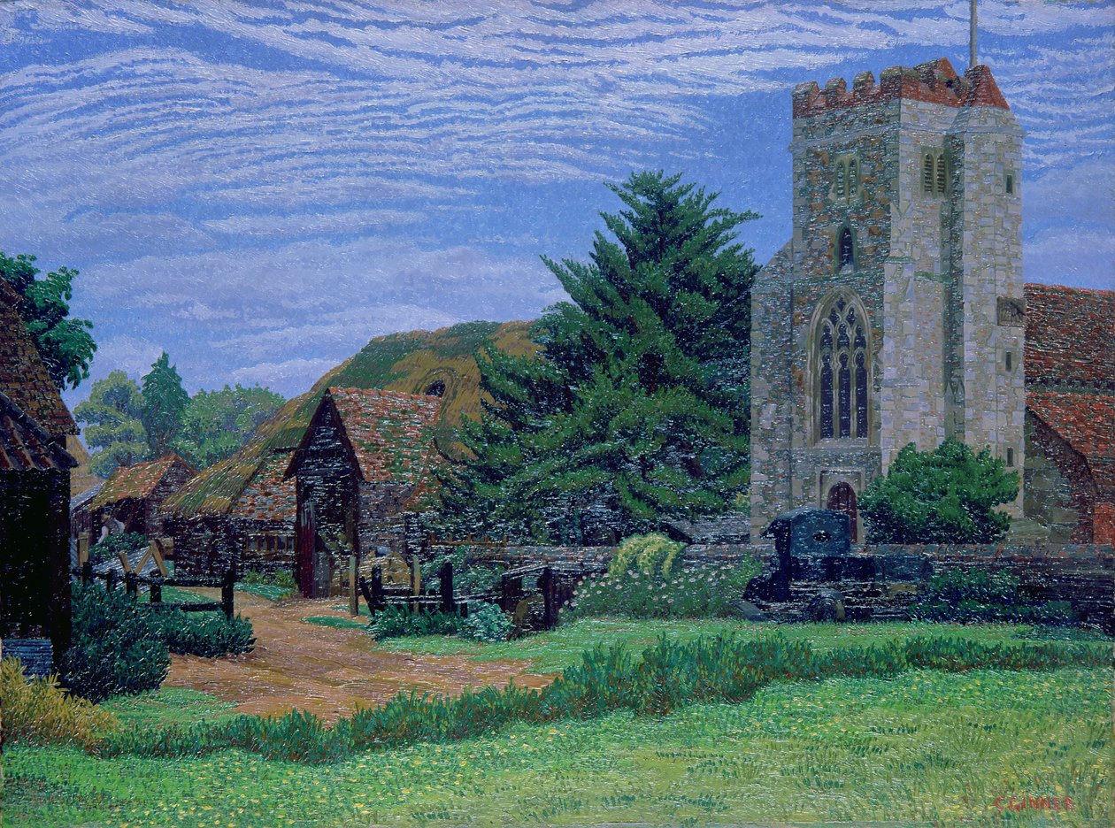 Kilise ve Ahır, Waltham St. Lawrence by Charles Ginner