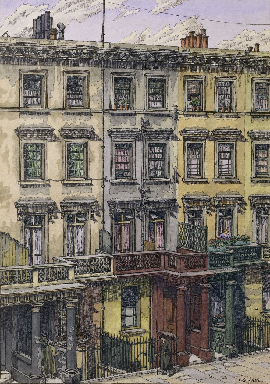London Terrace (kağıt üzerine suluboya, kalem ve mürekkep) by Charles Ginner