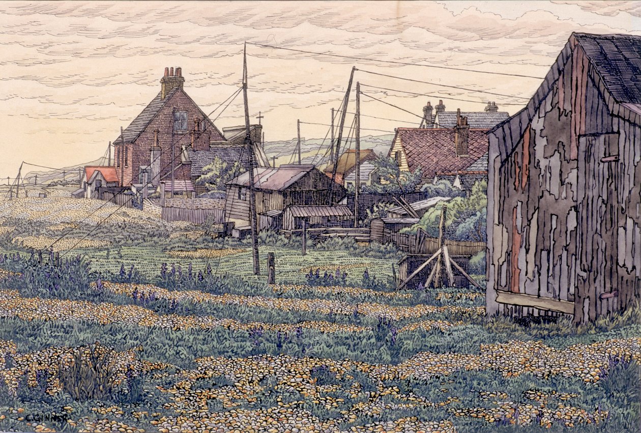 Çakıl Taşları - Rye Harbour (dokuma kağıt üzerine mürekkep ve sulu boya) by Charles Ginner