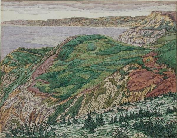 Dorset Sahili, 1927 dolayları (kağıt üzerine kalem, mürekkep ve sulu boya) by Charles Ginner