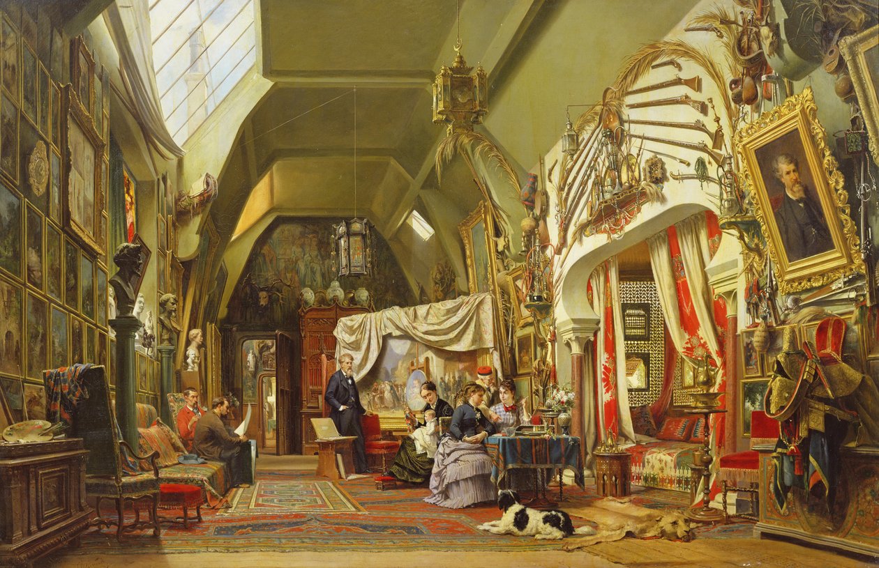 Eugene Giraud (1806-81) kardeşi Charles ve oğlu Victor ile birlikte atölyesinde by Charles Giraud