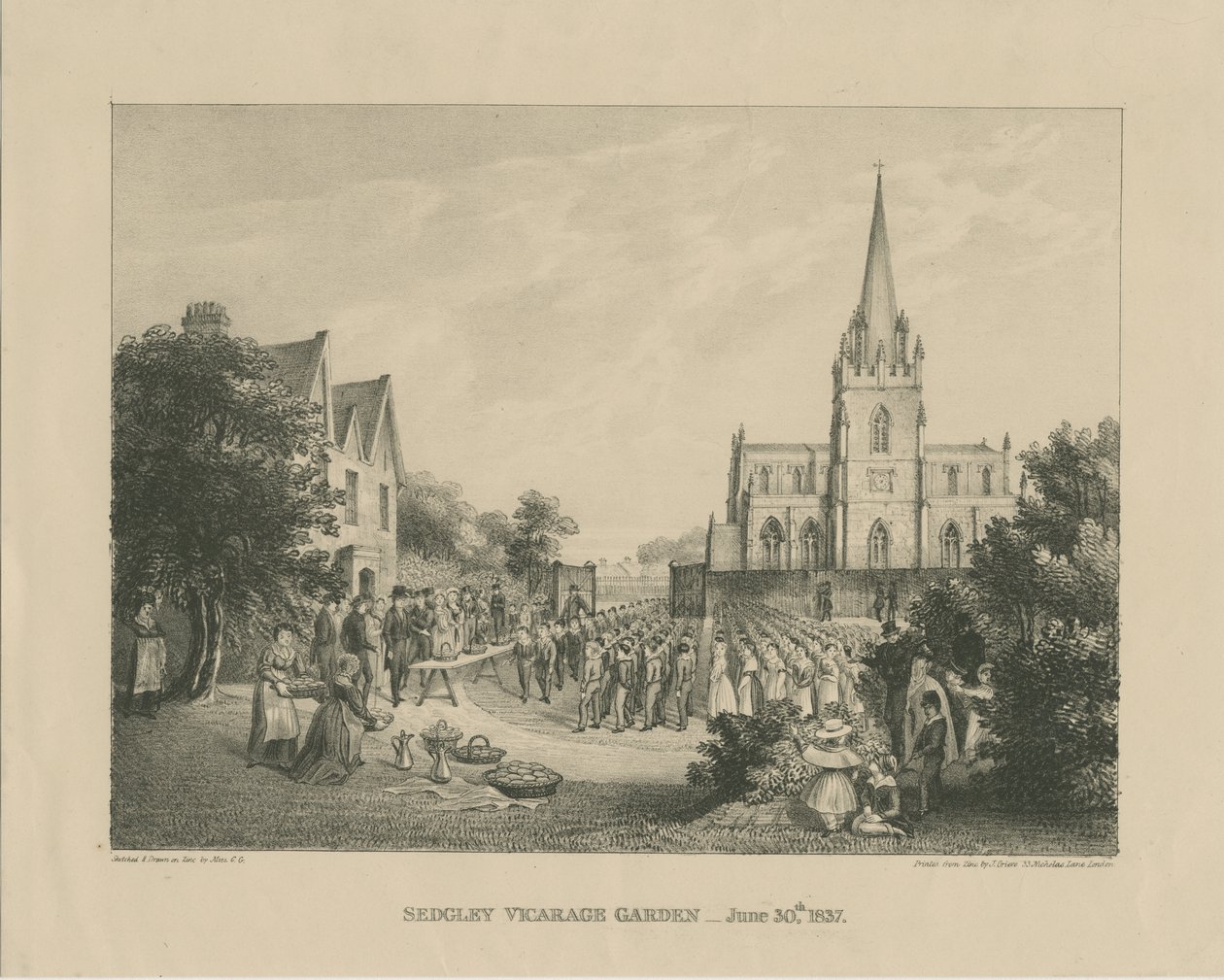 Sedgley - Vicarage Garden: çinkodan basılmış, 30 Haziran 1837 by Charles Girdlestone