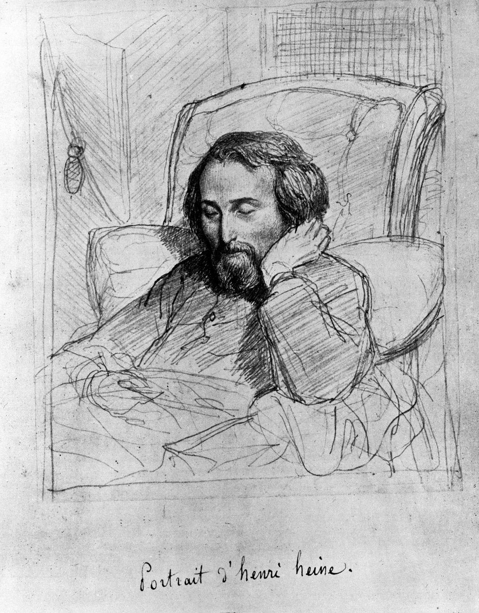 Heinrich Heine (1797-1856), Alman yazar. Charles Gleyre'nin çizimi. by Charles Gleyre