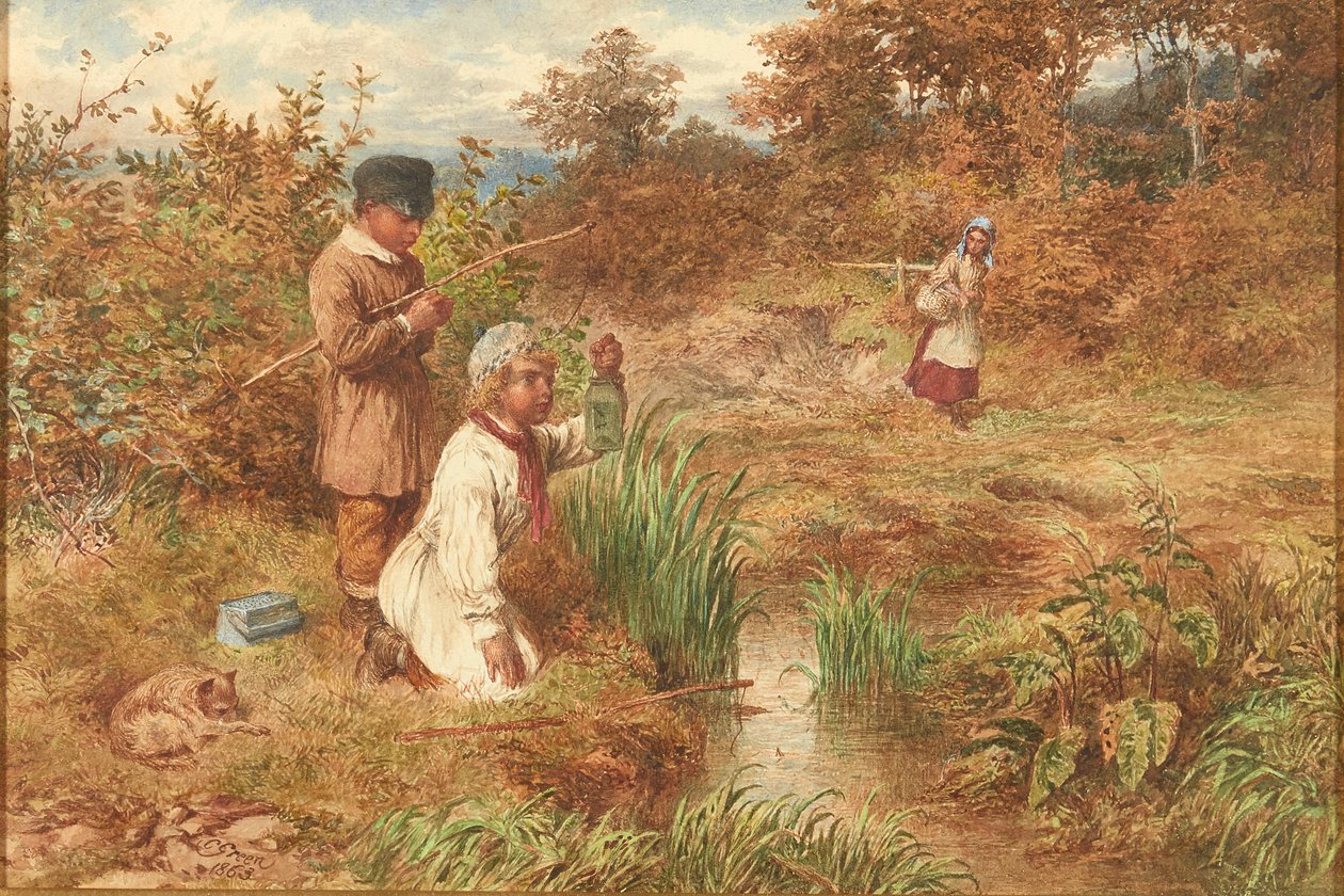 Stickleback Balıkçılar (suluboya) by Charles Green