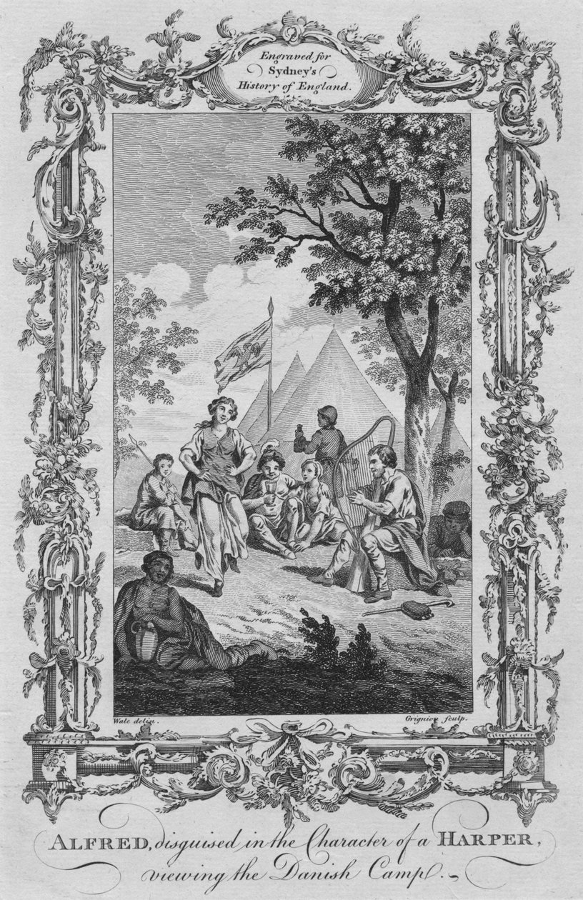 Alfred, Harper Karakteri kılığında, Danimarka Kampını seyrederken, 1773. by Charles Grignion