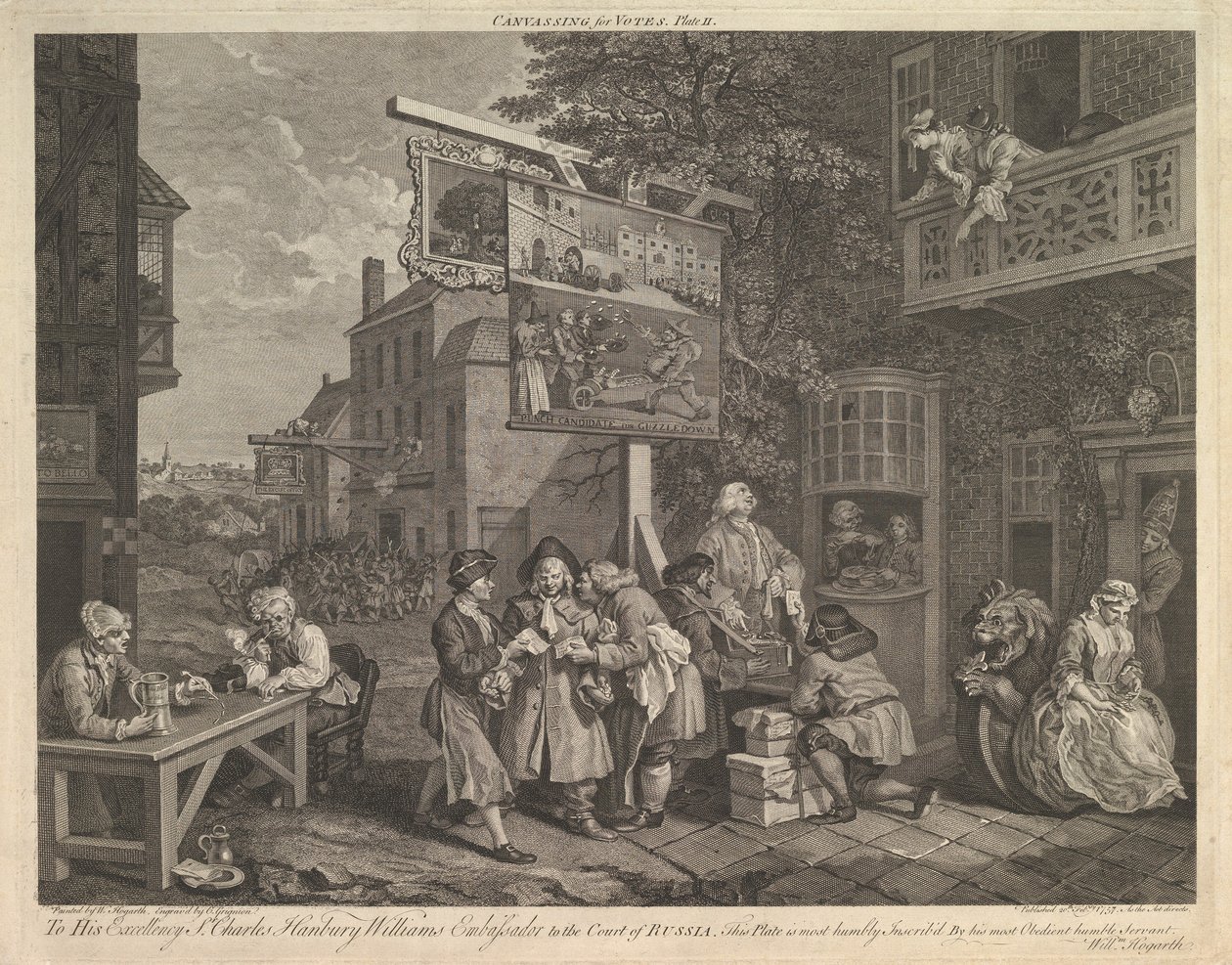 Oyların Toplanması, Levha II: Bir Seçimin Dört Baskısı, 20 Şubat 1757. by Charles Grignion
