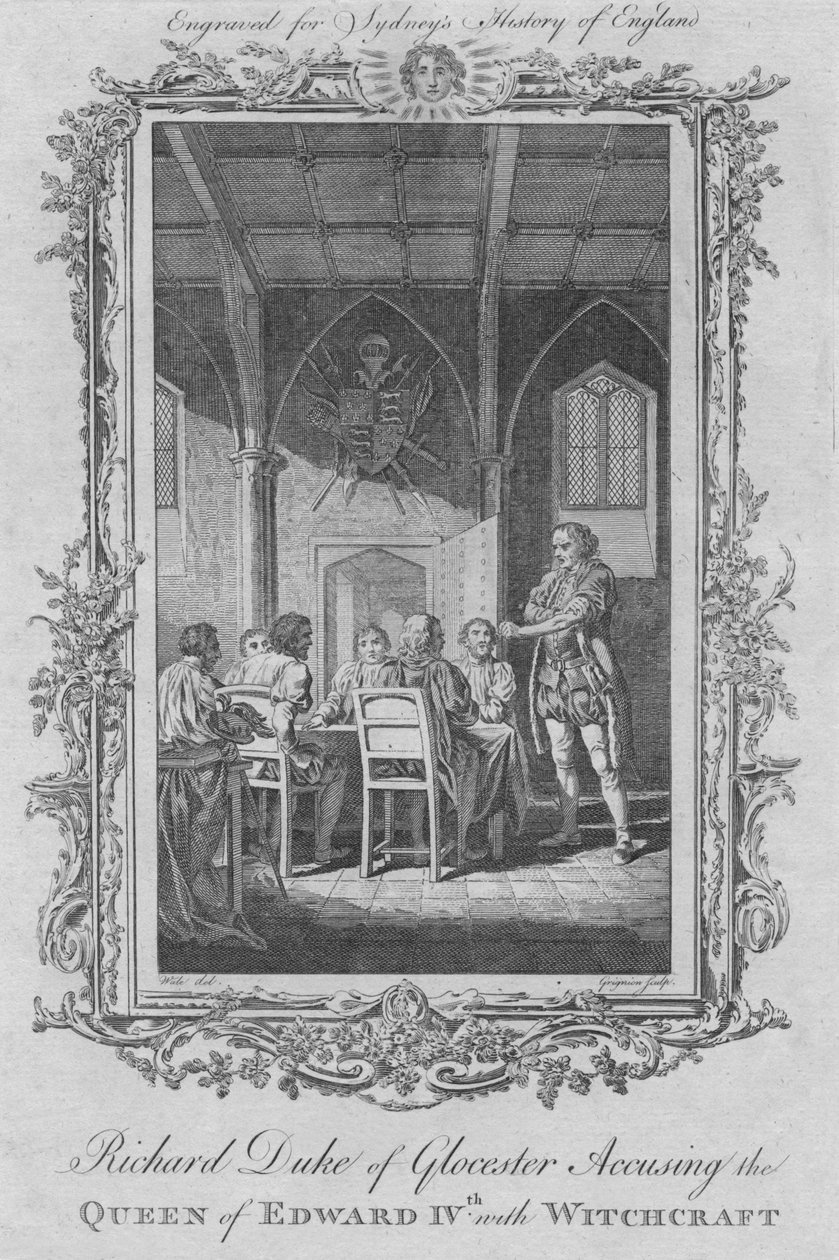 Gloucester Dükü Richard IV. Edward Kraliçesini büyücülükle suçlarken, 1773. by Charles Grignion