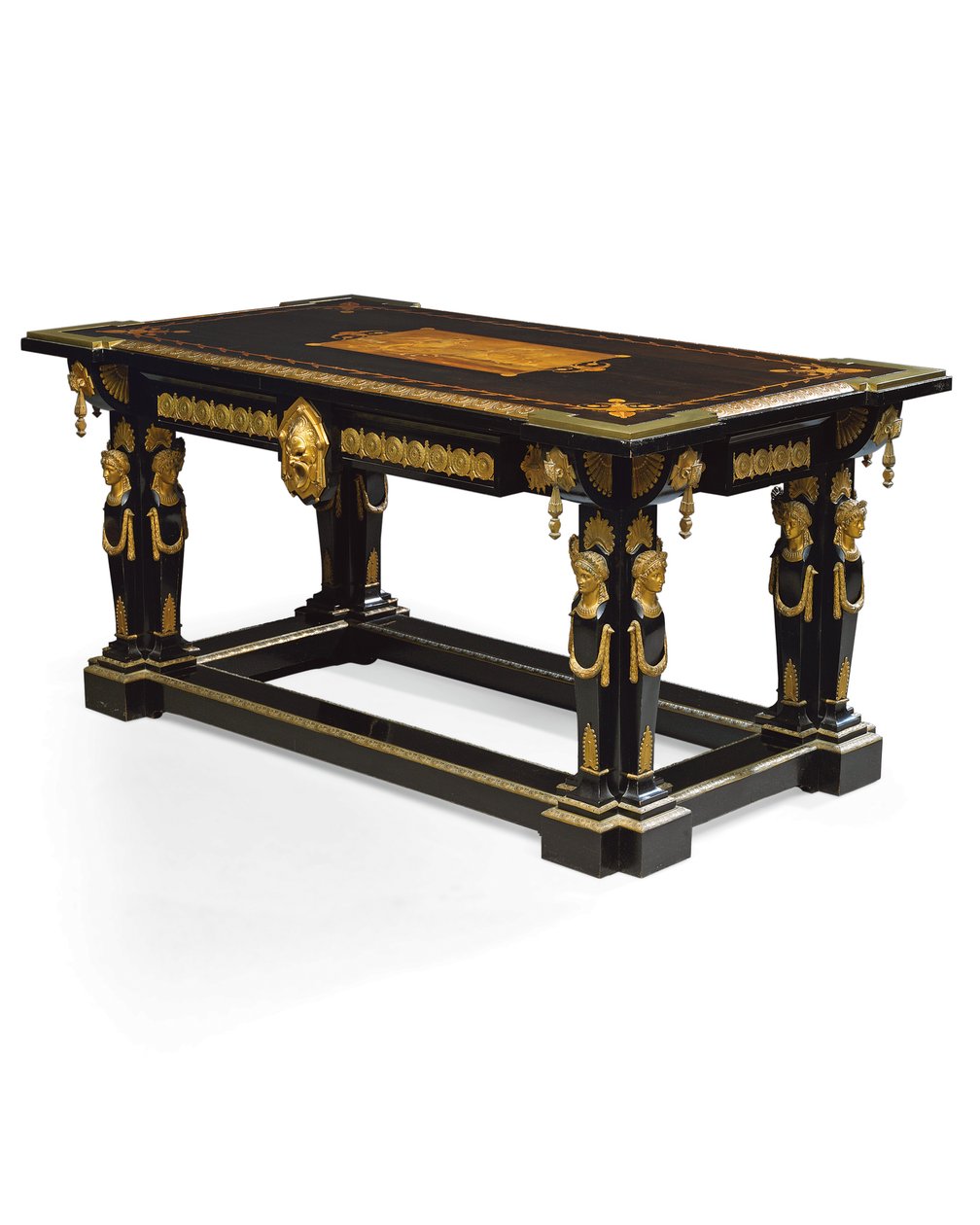 Jean Brandely tarafından tasarlanan Napoleon III tablosu, E. Varlot tarafından kakmacılık, Paris, c.1850-75 (ormolu, yaldızlı-bakır, abanoz ve çınar) by Charles Guillaume Diehl