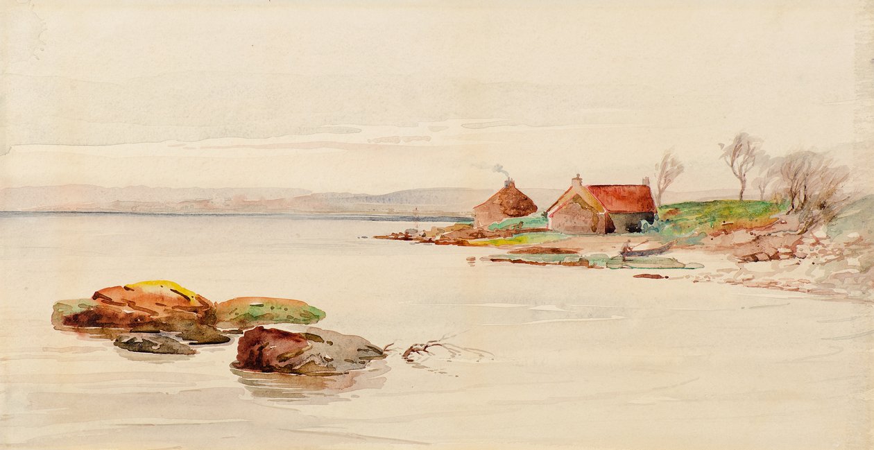 Kulübeler ile Sahil Manzarası (suluboya) by Charles Gustav Louis Phillips