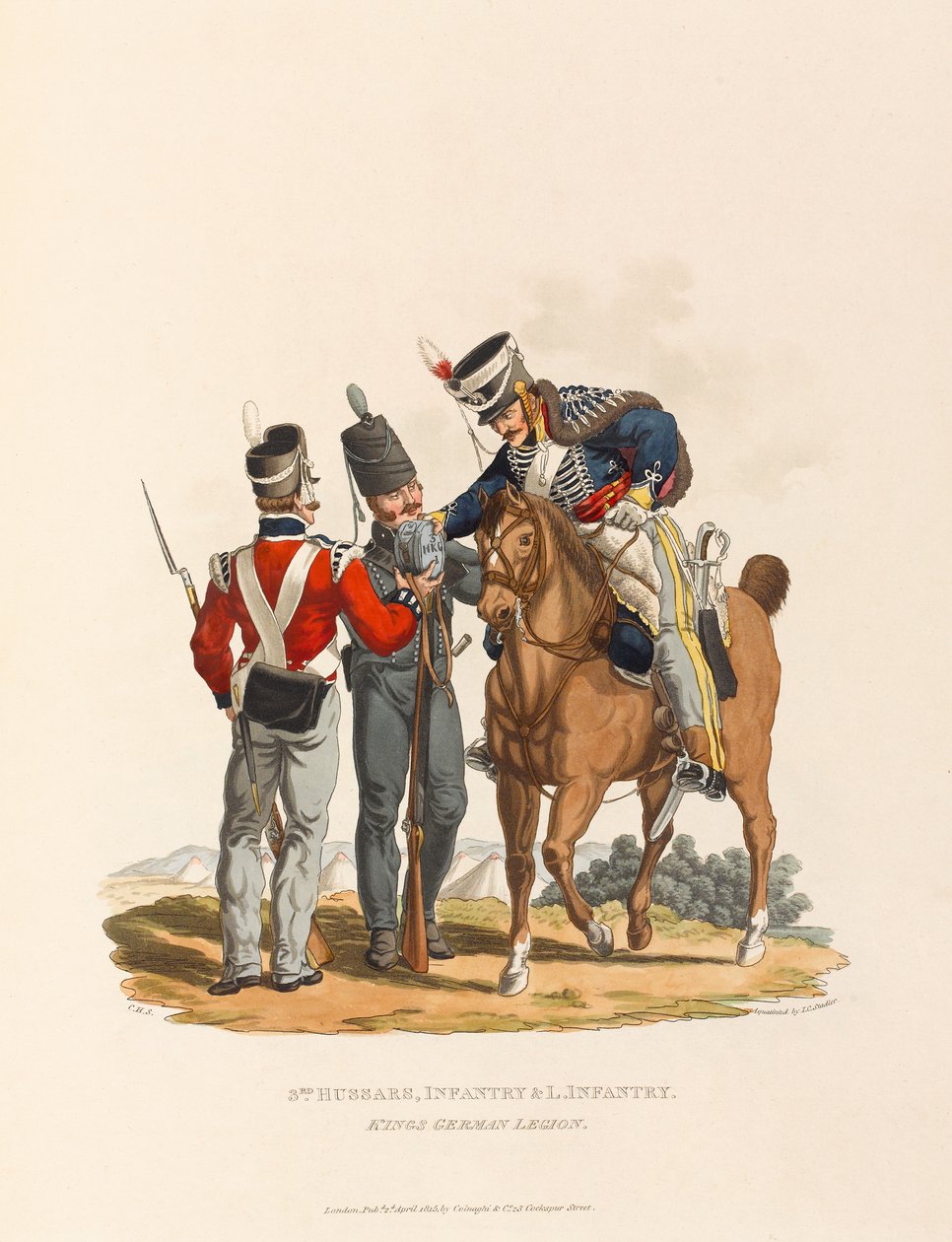 '3. Süvariler, Piyade ve Hafif Piyade. King's German Legion', c.1815 (aquatint) by Charles Hamilton (after) Smith