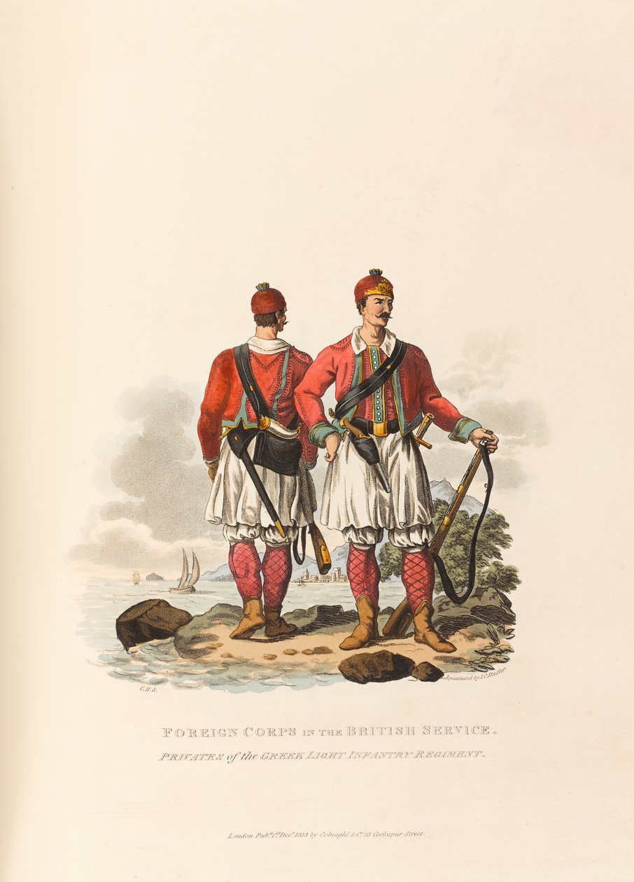 'İngiliz Hizmetinde Yabancı Kolordu. Yunan Hafif Piyade Alayı'nın Erleri' by Charles Hamilton (after) Smith