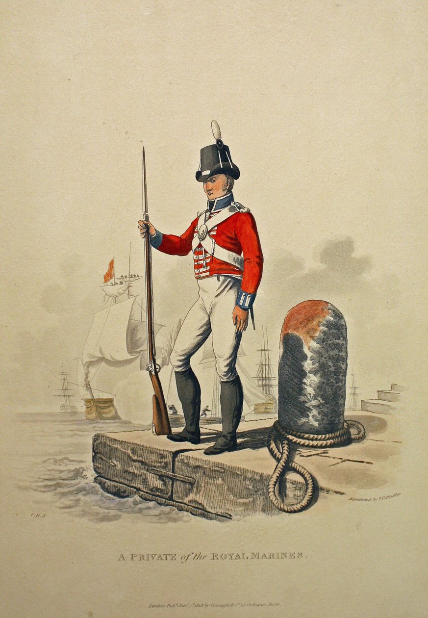 Joseph Constantine Stadler tarafından kazınmış Kraliyet Deniz Piyadeleri Er, 1815 yayınlandı (aquatint) by Charles Hamilton Smith