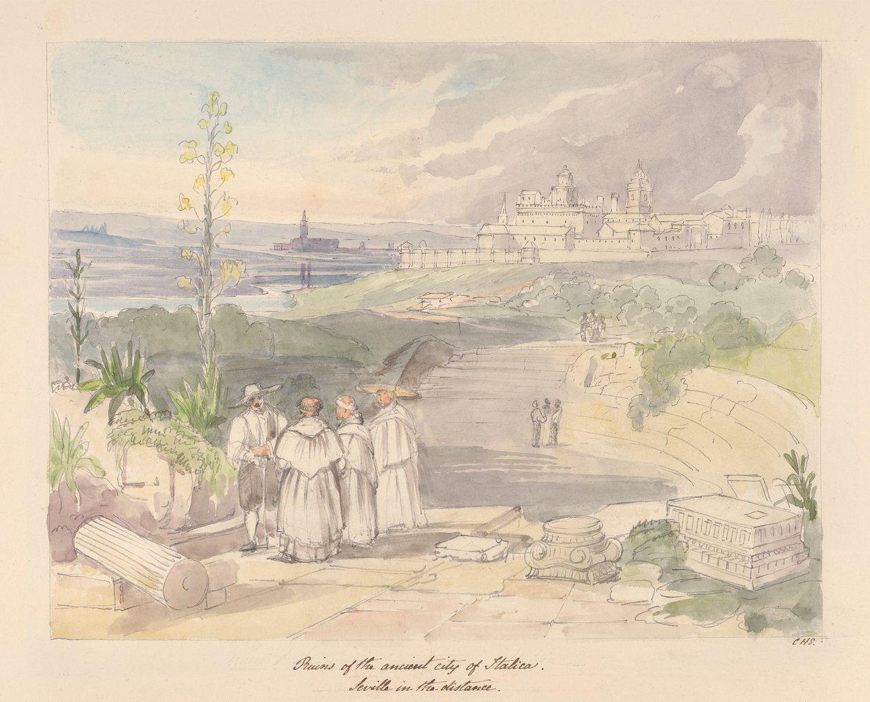 Uzaktaki Sevilla Italica Antik Kenti Harabeleri by Charles Hamilton Smith