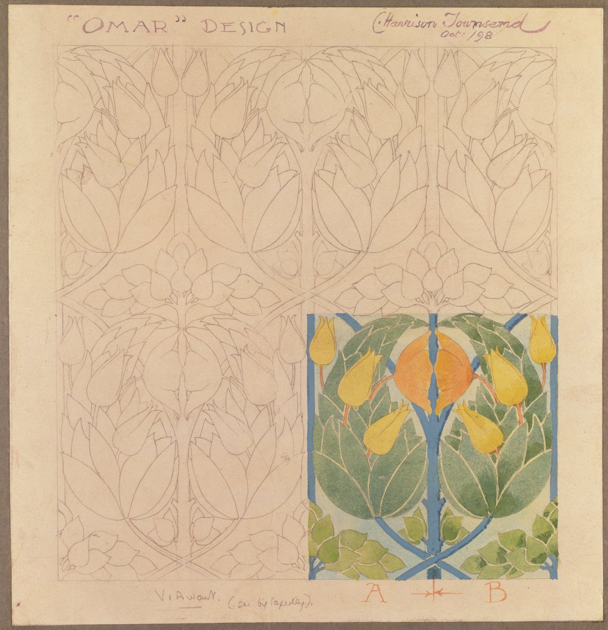 Ömer, ipek ve yün çift kumaş için tasarım, 1898 (ipek ve yün) by Charles Harrison Townsend