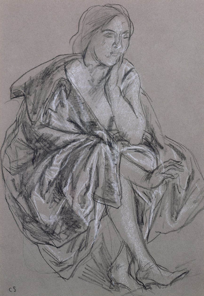 Oturan bir kadının çalışması, Oturan Kadın Draped (kağıt üzerinde tebeşir) by Charles Haslewood Shannon