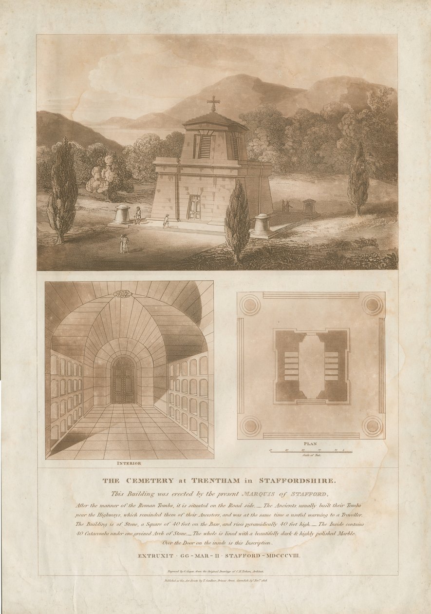Trentham - Mozole: kırmızı-kahverengi aquatint gravür, nd [c 1808] (baskı) by Charles Heathcote Tatham