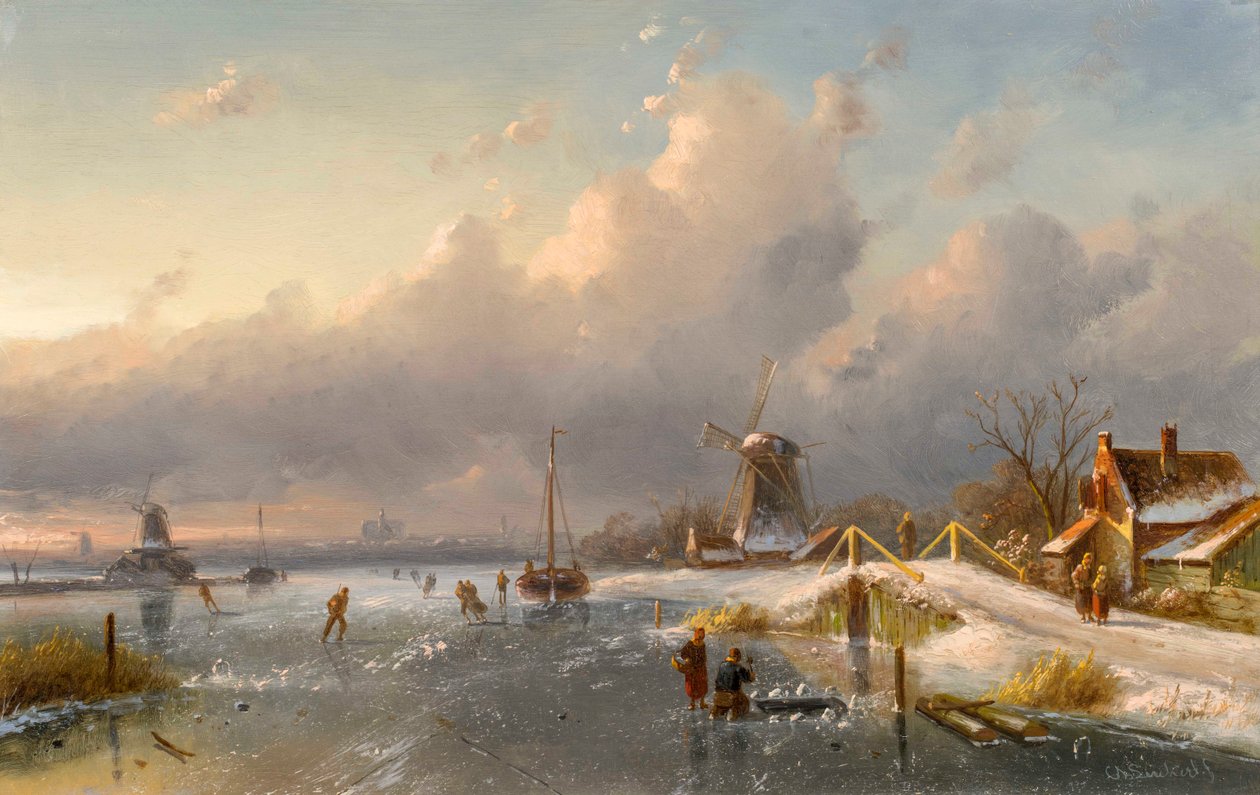Donmuş Bir Su Yolunda Yel Değirmenleri ve Patencilerle Bir Kış Manzarası, 1840