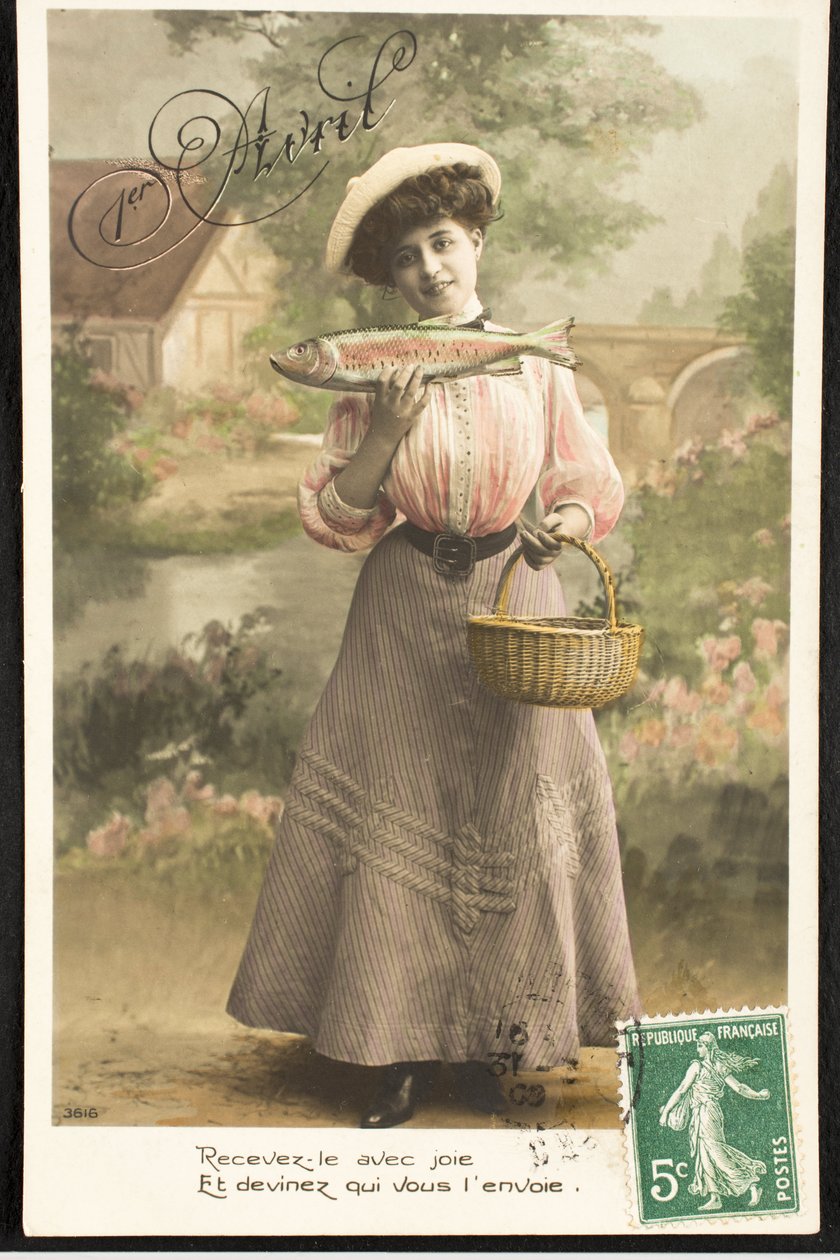 Eski kartpostal/Nisan Balığı/Belle Epoque Kadını by Augustus Kollner