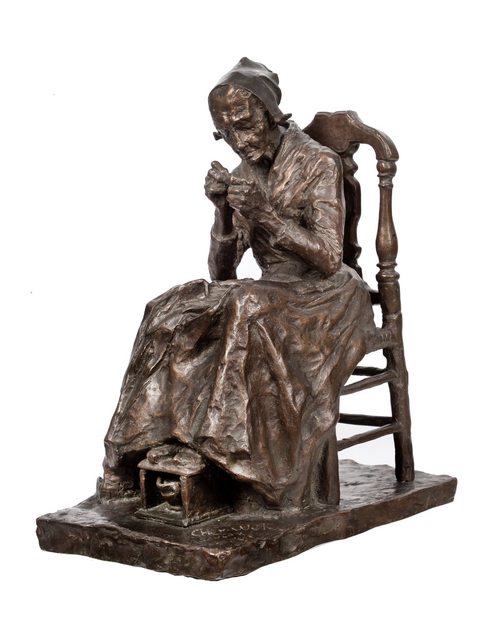 Ketenini Tamir Eden Yaşlı Kadın (bronz) by Charles Henri Marie van Wijk