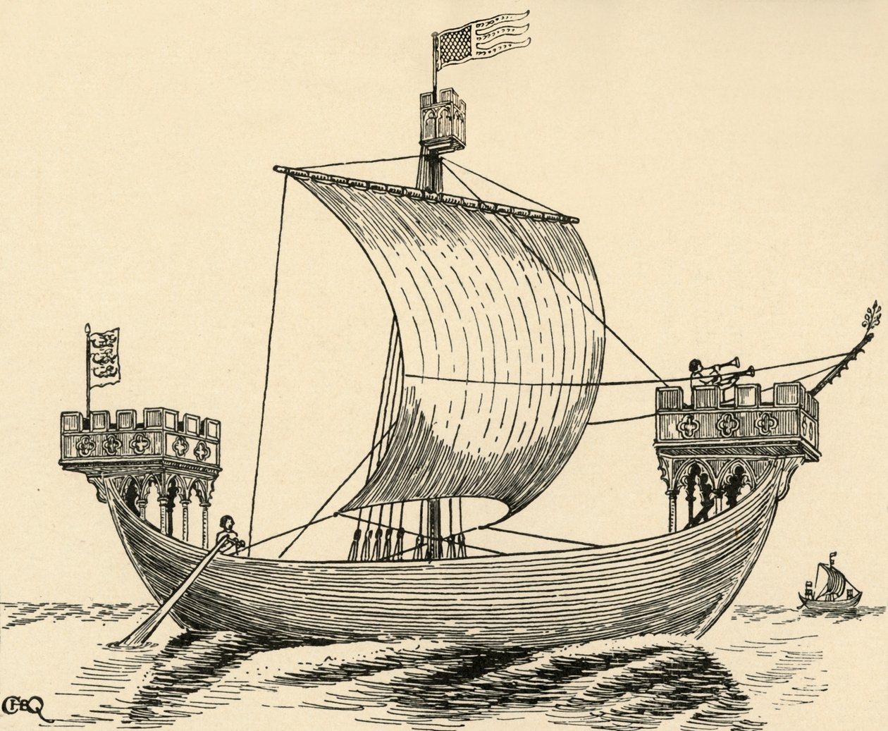 Dover mührüne dayanan Edward I. zamanının bir gemisi, 1284, 1931 by Charles Henry Bourne Quennell